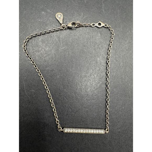 Pandora Cubic Zirconia Bar Bracelet ALE 925 Sterling Silver Sz 7.5 - Picture 1 of 7